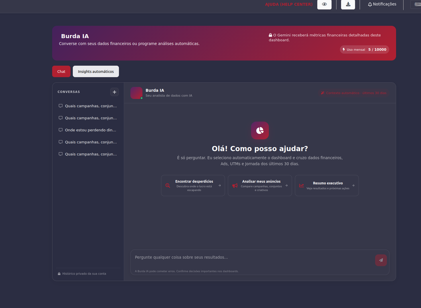 Chat da Burda IA analisando dados da operação